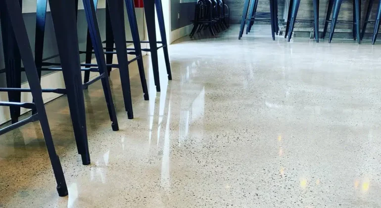 Polished concrete flooring in a restaurant in Massachusetts