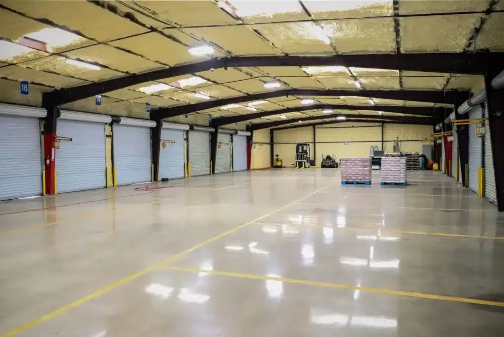 Self-leveling flooring can be used in many industries, including shipping and receiving warehouses.
