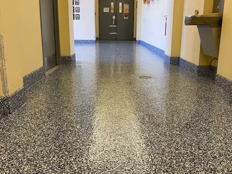 Gray flake epoxy floor at the US Air Force Security Forces building, Devens, MA