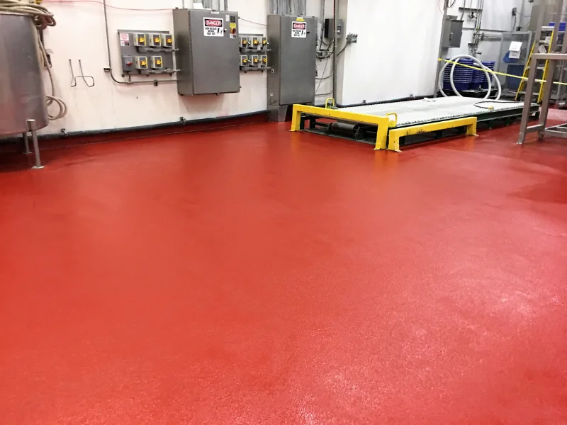 Red epoxy floor in a food production facility, Lynn, MA