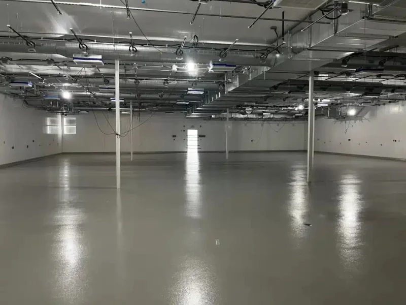 Glossy gray epoxy floor in a cannabis cultivation facility, Millis, MA