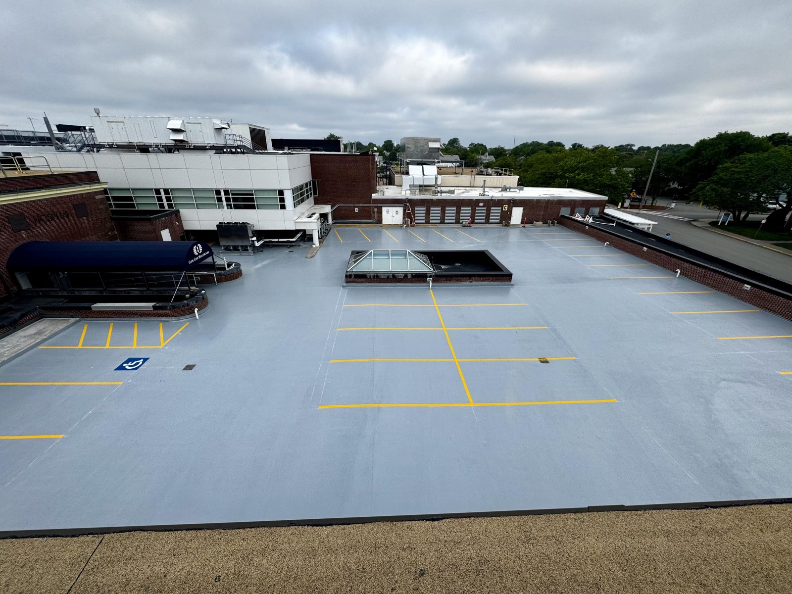 Finished gray waterproofing system on the Cape Cod Hospital parking deck
