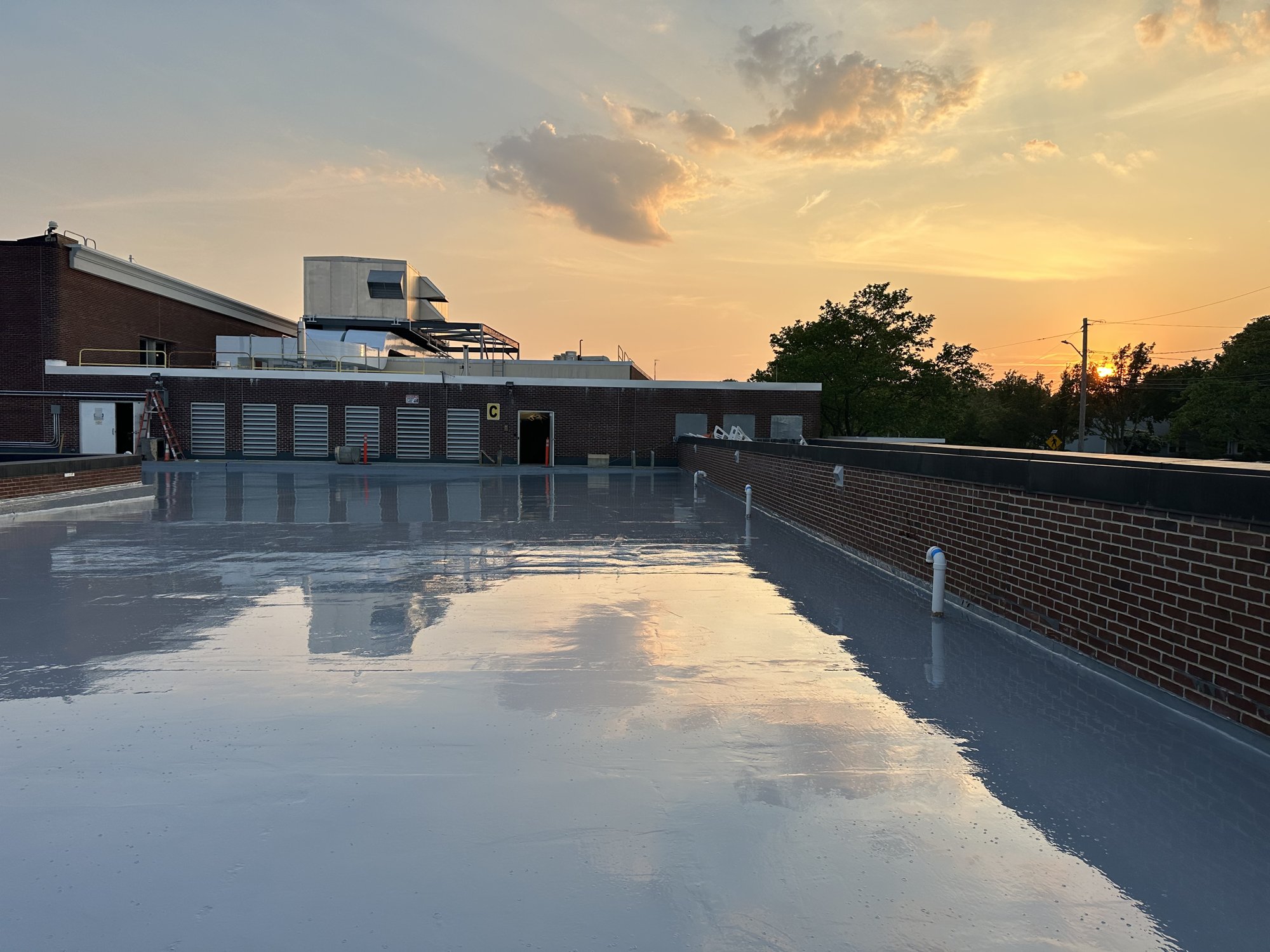 Cape Cod Hospital Parking Deck Case Study 6 Finished waterproofed parking deck at Cape Cod Hospital at sunset