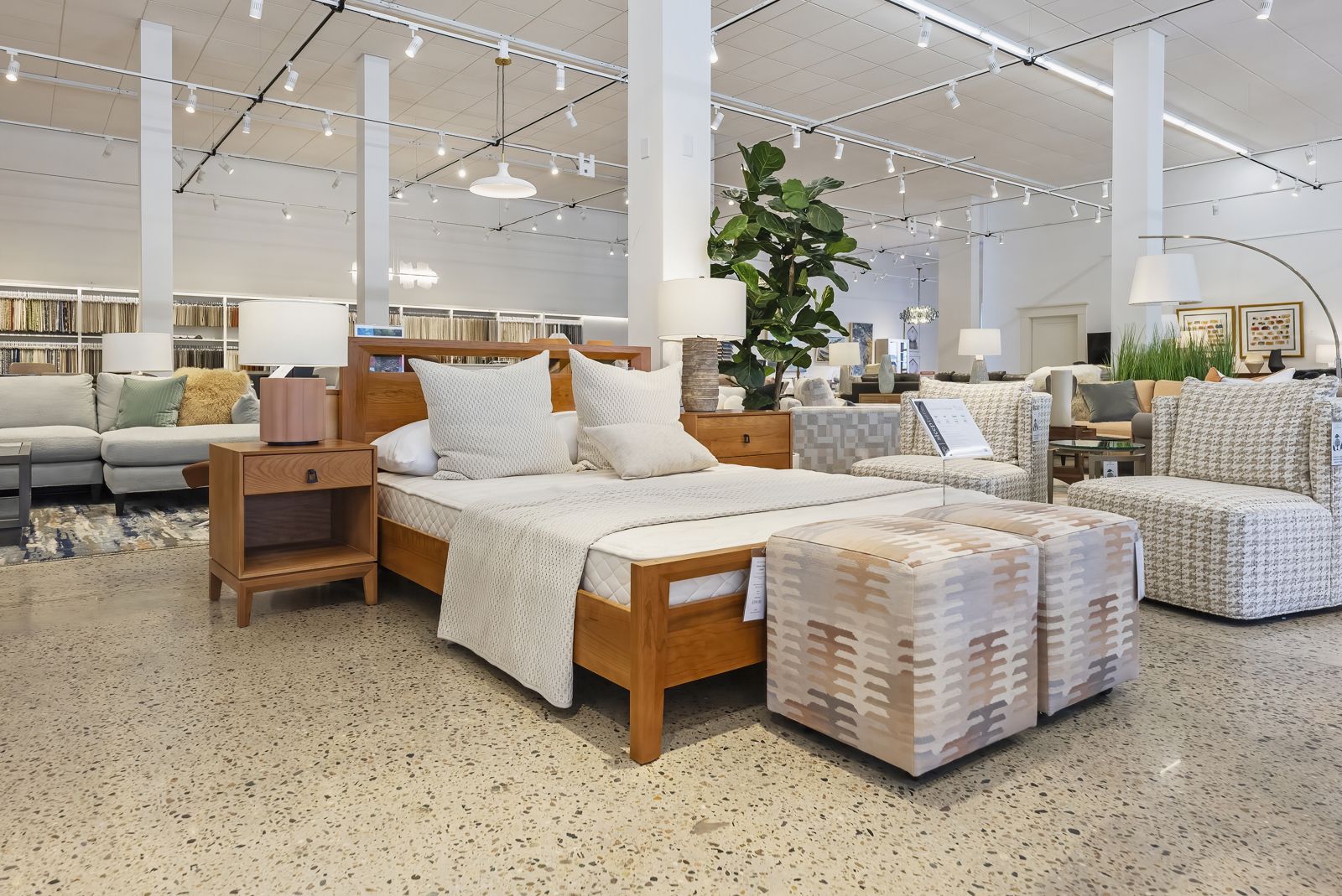 Retail & Grocery Flooring 7 Polished concrete showroom floor with sofas, beds and furniture displays at Circle Furniture, Hyannis, MA