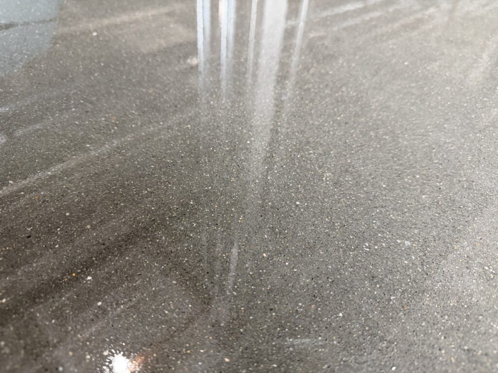 Salt and pepper exposure polished concrete floor with fine aggregate