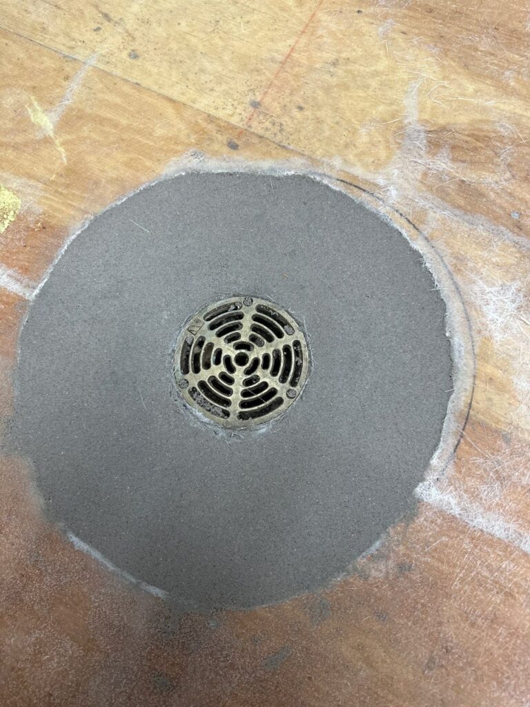 Floor drain surround during preparation, The Pilot House Kitchen and Bar, Sandwich, MA