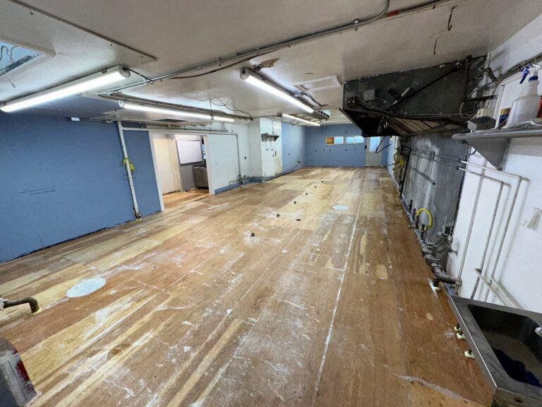 Kitchen line before flooring work, The Pilot House Kitchen and Bar, Sandwich, MA