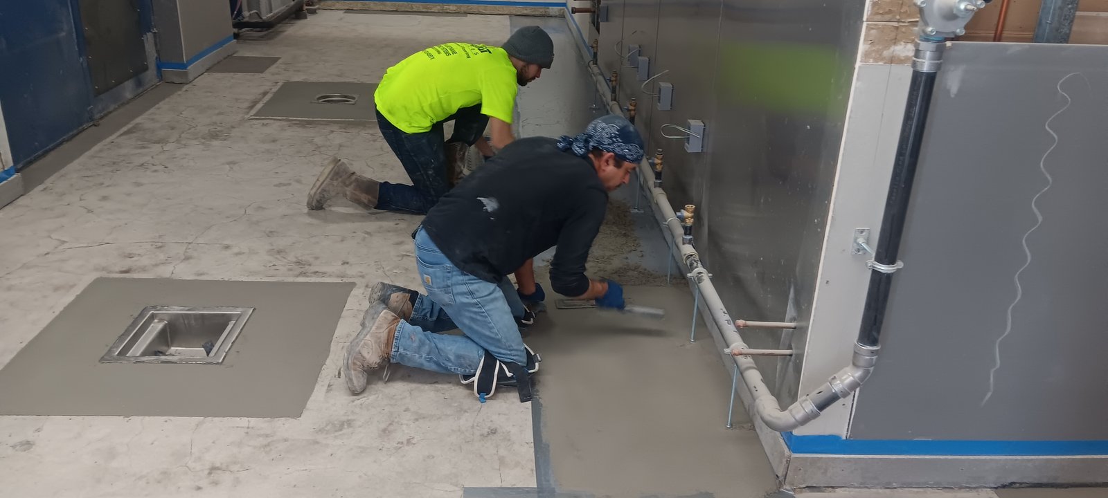 rocky neck seafood boston fish pier troweling repair near drains 1 concrete repair