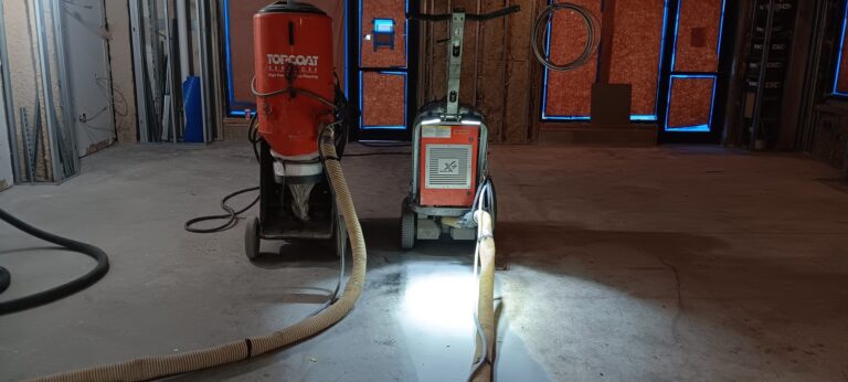 Grinder and dust extractor on the cured Ardex K523 topping, FIXT Lab, Wellesley, MA