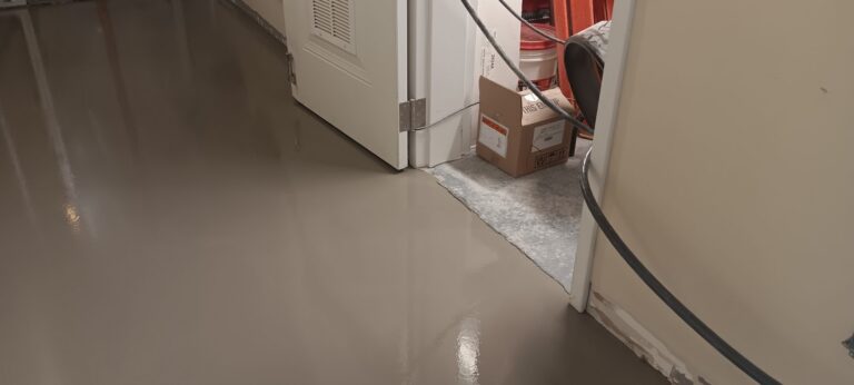 Corridor after placement of the Ardex K523 topping, before grinding, FIXT Lab, Wellesley, MA